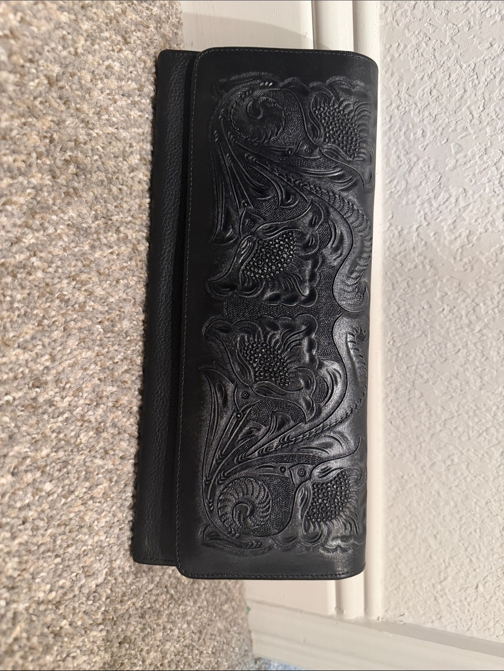Black Tooled Leather Men's Clutch Wallet